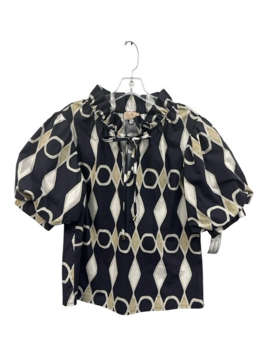 Sofia Size XS/S Dark Gray, White & Beige Cotton Blend Abstract Print Top Dark Gray, White & Beige / XS/S