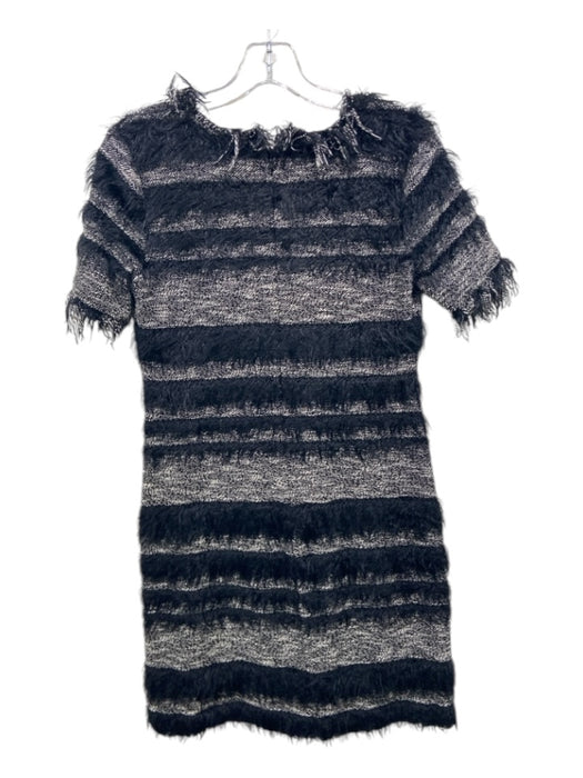 Nicole Miller Size 2 Black & Cream Cotton Short Sleeve tweed Striped Fuzzy Dress Black & Cream / 2