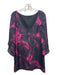 Milly Size 2 Black & Magenta Silk Abstract Floral Knee Length Split Sleeve Dress Black & Magenta / 2