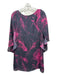 Milly Size 2 Black & Magenta Silk Abstract Floral Knee Length Split Sleeve Dress Black & Magenta / 2