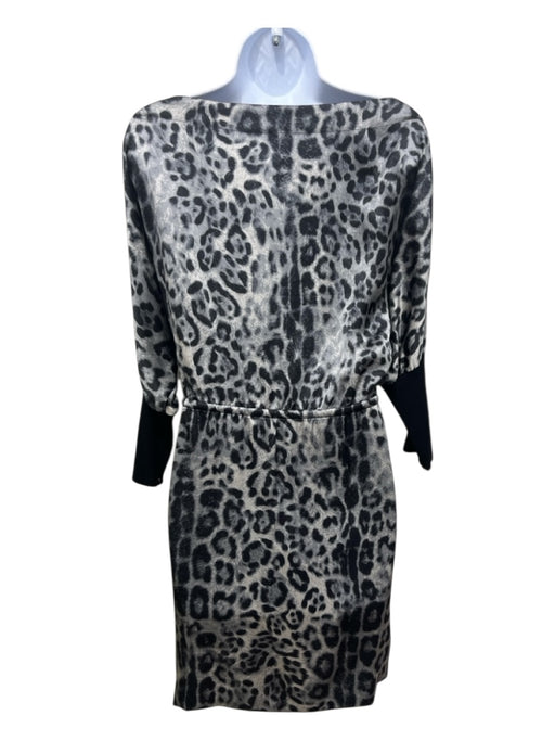 Robert Rodriguez Size 2 Gray & Black Silk Drawstring Waist Leopard Dress Gray & Black / 2