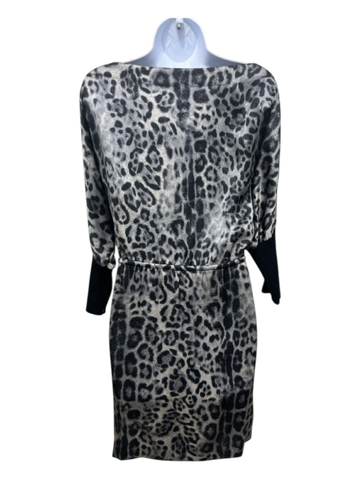 Robert Rodriguez Size 2 Gray & Black Silk Drawstring Waist Leopard Dress Gray & Black / 2