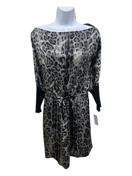 Robert Rodriguez Size 2 Gray & Black Silk Drawstring Waist Leopard Dress Gray & Black / 2