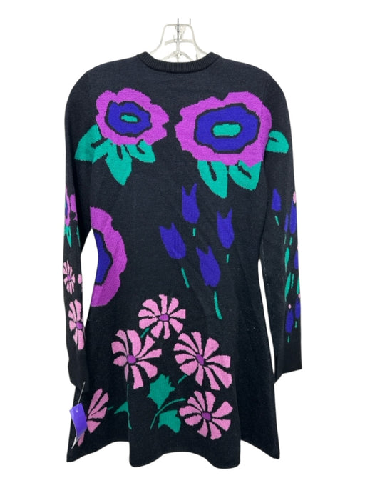 AMUR Size S Black, Purple, Green Merino Wool Flowers Sweater Fit & Flare Dress Black, Purple, Green / S