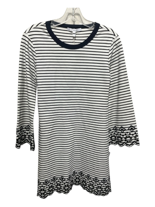Derek Lam 10 Crosby Size S White & Navy Blue Viscose Blend Embroidered Dress White & Navy Blue / S