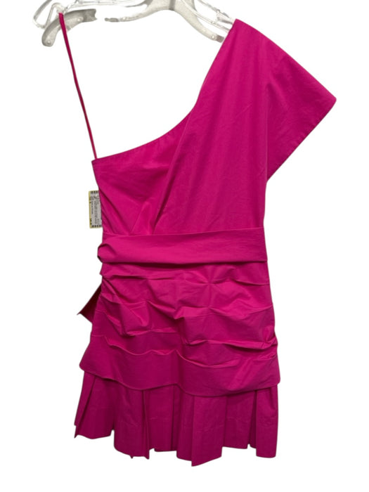 Derek Lam 10 Crosby Size 4 Fuchsia Cotton One Shoulder Tie Front Side Zip Dress Fuchsia / 4