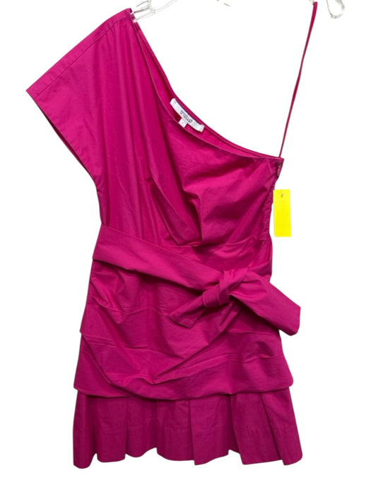 Derek Lam 10 Crosby Size 4 Fuchsia Cotton One Shoulder Tie Front Side Zip Dress Fuchsia / 4
