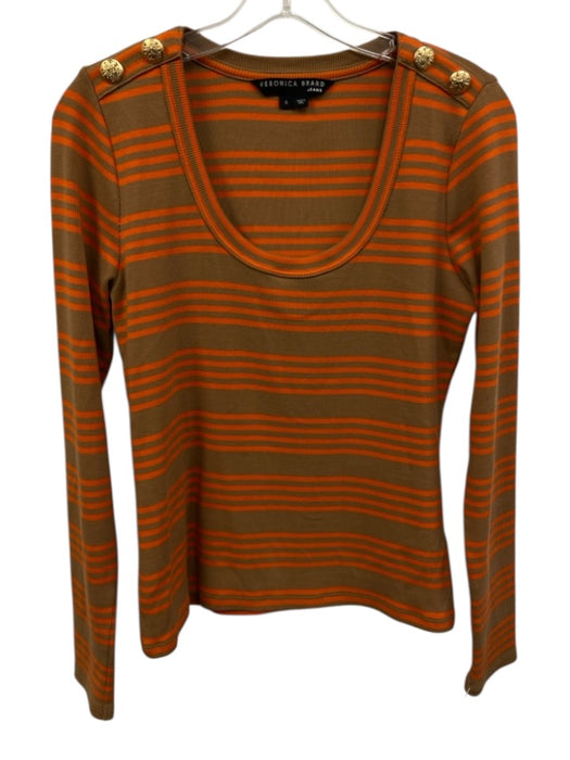 Veronica Beard Jeans Size S Brown & Orange Cotton Long Sleeve Stripe Top Brown & Orange / S