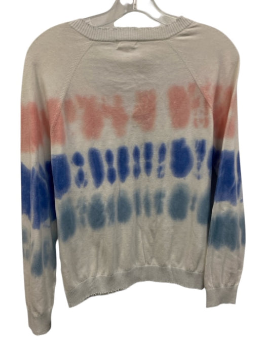 Minnie Rose Size S White, Blue, Pink Cotton V Neck Long Sleeve Tye Die Sweater White, Blue, Pink / S