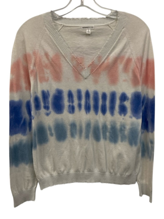 Minnie Rose Size S White, Blue, Pink Cotton V Neck Long Sleeve Tye Die Sweater White, Blue, Pink / S
