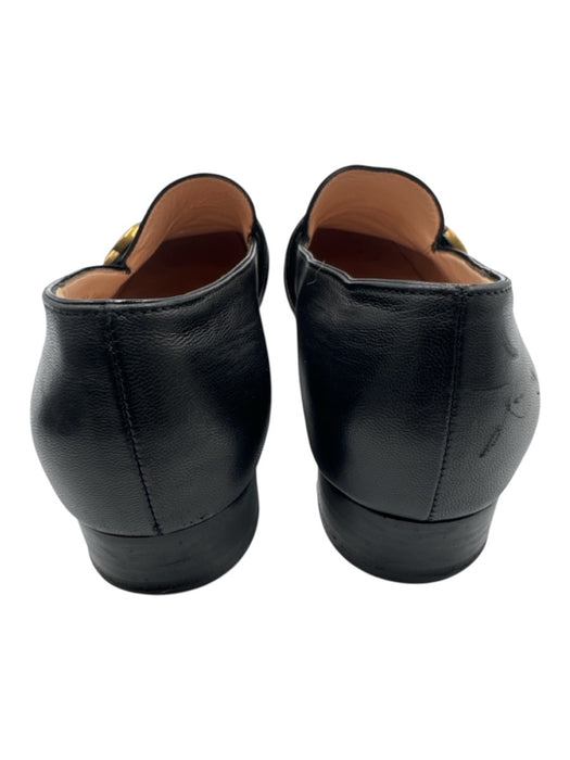 Gucci Shoe Size 36.5 Black Leather Square Toe Metal Logo Slip On Loafers Black / 36.5