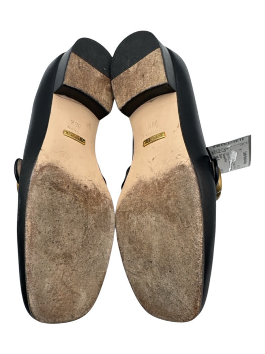 Gucci Shoe Size 36.5 Black Leather Square Toe Metal Logo Slip On Loafers Black / 36.5