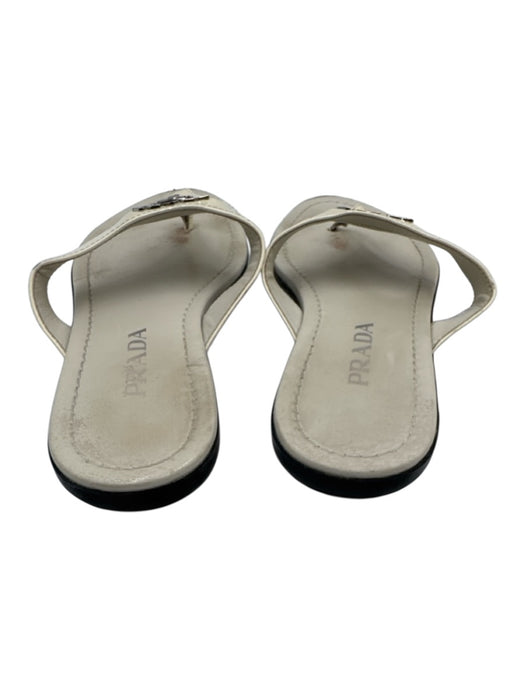 Prada Shoe Size 37 White Leather Flip Flop Thong Strap Logo Sandals White / 37