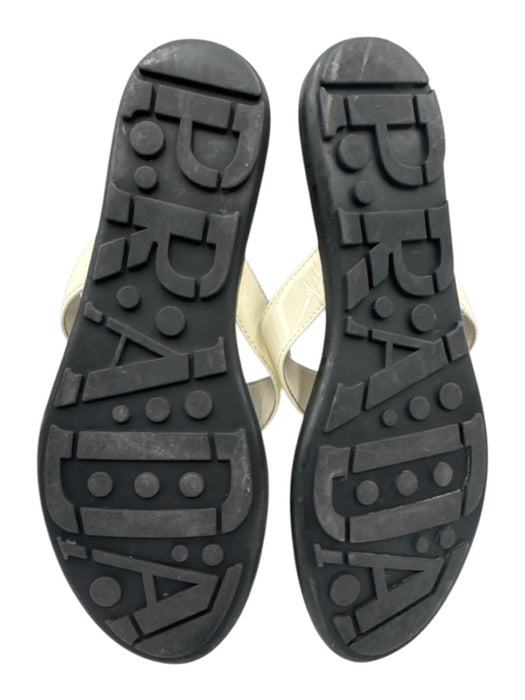 Prada Shoe Size 37 White Leather Flip Flop Thong Strap Logo Sandals White / 37