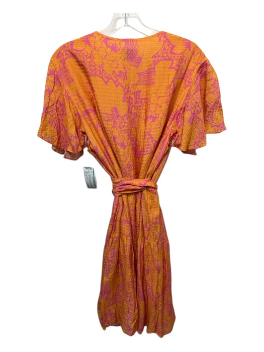 Tanya Taylor Size 22 Orange & Pink Viscose Blend Short flutter sleeve Dress Orange & Pink / 22