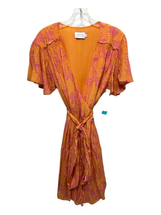Tanya Taylor Size 22 Orange & Pink Viscose Blend Short flutter sleeve Dress Orange & Pink / 22