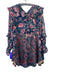 For Love & Lemons Size S Blue & Multi Viscose Floral Satin Ruffle Dress Blue & Multi / S