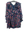 For Love & Lemons Size S Blue & Multi Viscose Floral Satin Ruffle Dress Blue & Multi / S