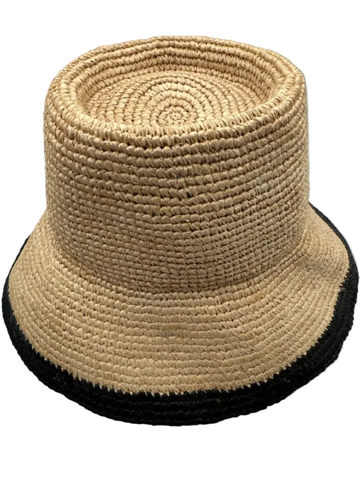 Madewell Beige & Black Raffia Straw Woven Hat