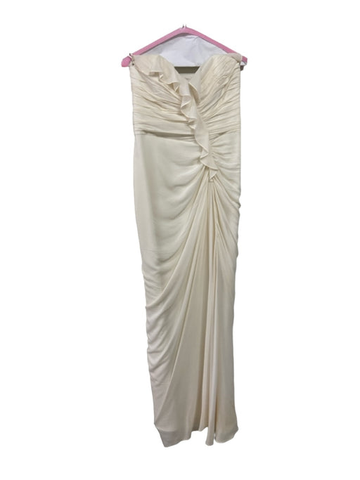 Badgley Mischka Size 10 Ivory White Silk Blend Strapless Floor Length Gown Ivory White / 10