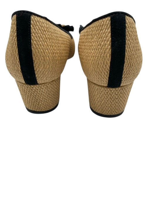 LK Bennett Shoe Size 38.5 Tan & black Leather Woven Straw Accent Pumps Tan & black / 38.5