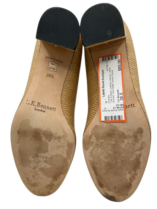 LK Bennett Shoe Size 38.5 Tan & black Leather Woven Straw Accent Pumps Tan & black / 38.5