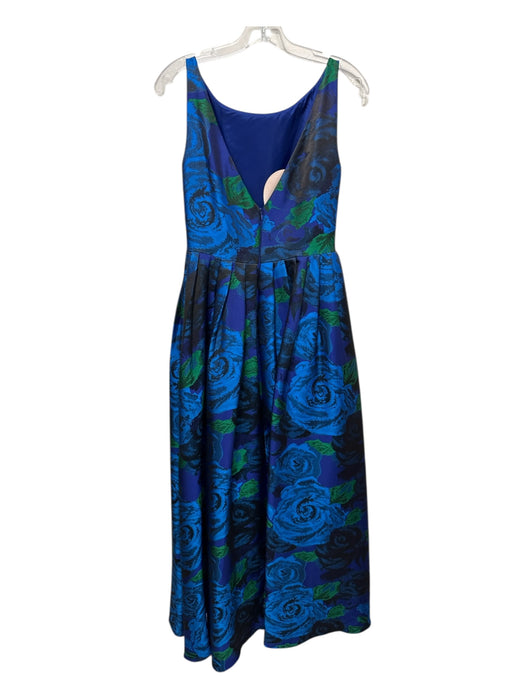 Adrianna Papell Size 8 Blue, Green, Black Polyester Sleeveless Floral Gown Blue, Green, Black / 8