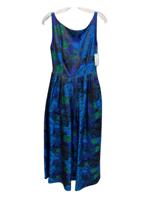 Adrianna Papell Size 8 Blue, Green, Black Polyester Sleeveless Floral Gown Blue, Green, Black / 8