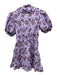 RAHI Size XS Purple & Yellow Cotton Paisley Short Puff Sleeve V Neck Dress Purple & Yellow / XS