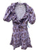 RAHI Size XS Purple & Yellow Cotton Paisley Short Puff Sleeve V Neck Dress Purple & Yellow / XS