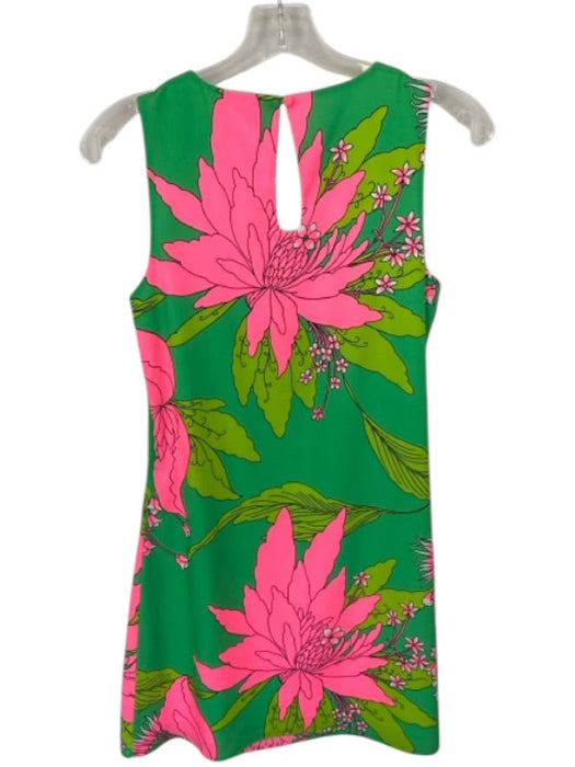 Julie Brown Size 4 Green & Pink Polyester Shift Sleeveless Floral Neon Dress Green & Pink / 4