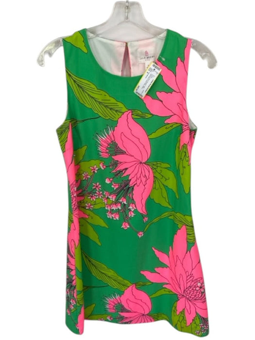Julie Brown Size 4 Green & Pink Polyester Shift Sleeveless Floral Neon Dress Green & Pink / 4