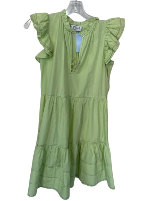 Omika Size XS Green Cotton Flutter Sleeves Stitching Detail Ruffles Dress Green / XS