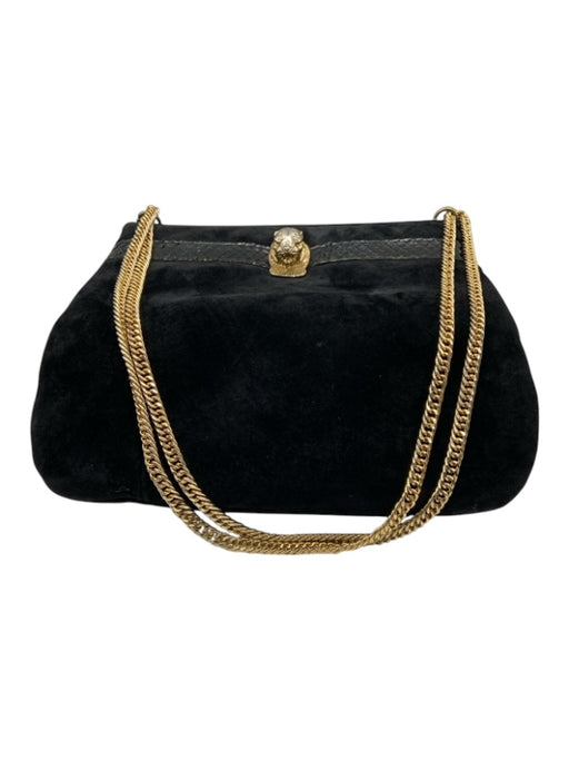 Ruth E. Saltz Black Suede Chain Strap Gold Hardware Jaguar Face Bag Black / S