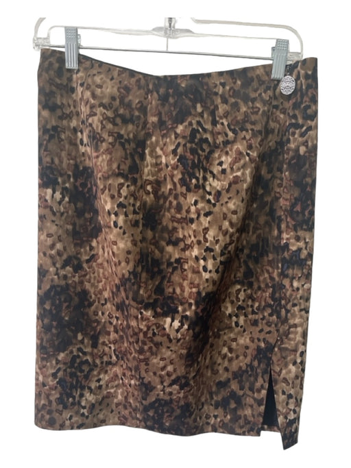 Elie Tahari Size 4 Brown & Black Silk Abstract Watercolor Back Slit Skirt Brown & Black / 4