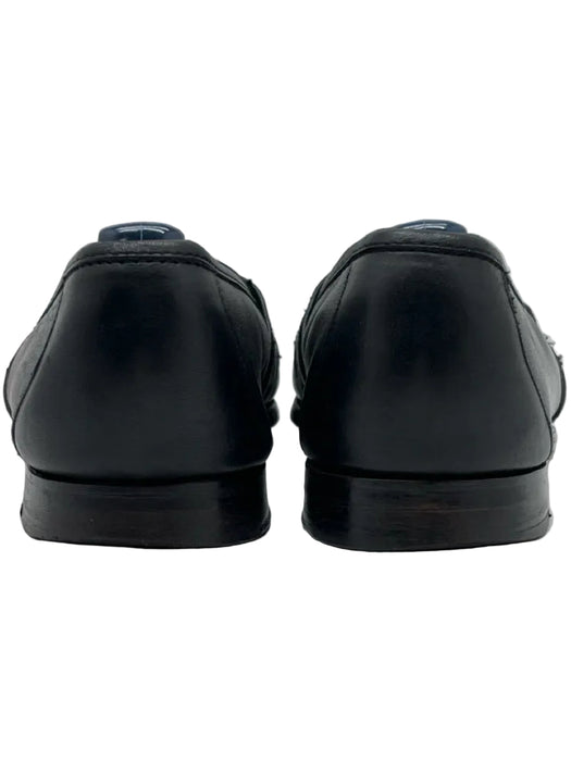 Polo Ralph Lauren Shoe Size 9.5 Black Leather Metal Application loafer Shoes