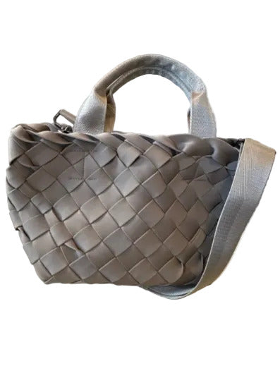 Naghedi Taupe Canvas Woven Top Handle Crossbody Strap Tote Bag