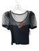 Maeve Size S Black Cotton Blend Short Balloon Sleeve Sheer Trim Detail Top Black / S