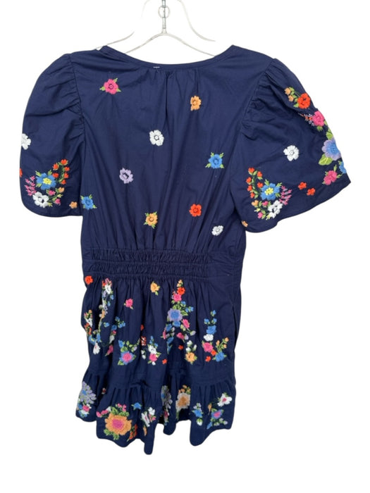 By Anthropologie Size S Navy Cotton Blend Pockets Floral Embroidered Mini Dress Navy / S