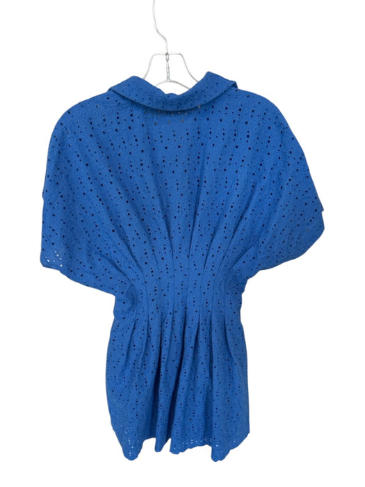Exquise Size S Blue Cotton Short Sleeve Eyelet Button Down Collar Dress Blue / S