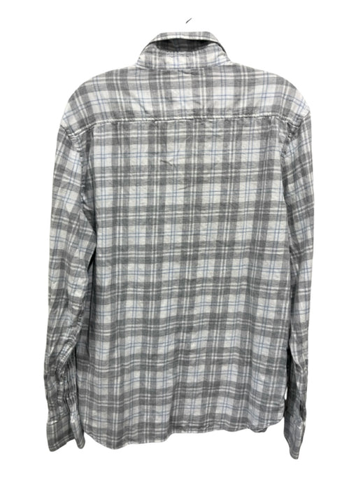 Faherty Size L Gray & White Cotton Blend Plaid Button Down Long Sleeve Shirt L