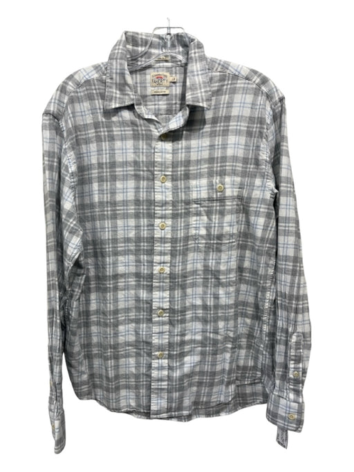 Faherty Size L Gray & White Cotton Blend Plaid Button Down Long Sleeve Shirt L