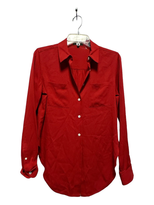 Theory Size S Red Silk Blend Long Sleeve Button Down Top Red / S