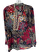Johnny Was Size XS Navy & Maroon Silk Long Sleeve Flowers Embroidered Top Navy & Maroon / XS