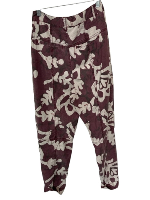 By Anthropologie Size 27T Maroon & Cream Linen Blend High Waist Abstract Pants Maroon & Cream / 27T