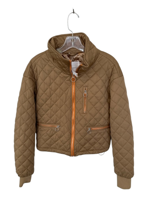 Avec Les Filles Size S Tan & Orange Polyester Quilted Full ZIp Jacket Tan & Orange / S