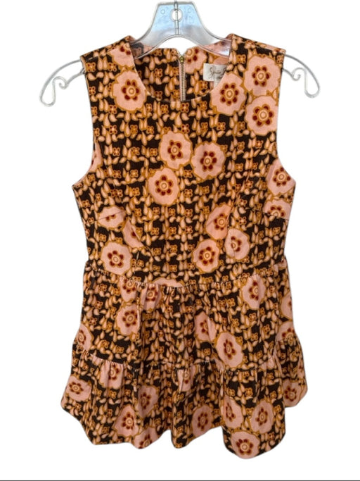 Julie Brown Size S Peach & brown Corduroy Sleeveless Flowers Peplum Top Peach & brown / S