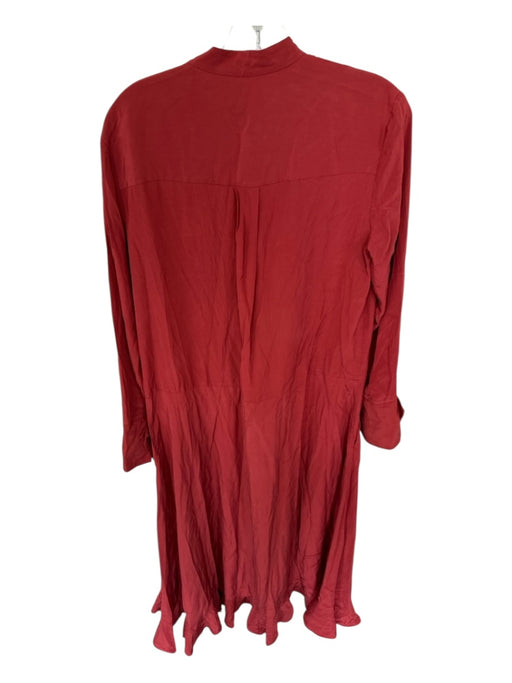 Tibi Size 4 Rust Silk Long semi sheer sleeves Ruffle Front Buttons Maxi Dress Rust / 4