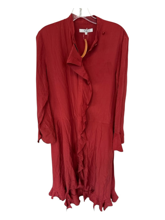 Tibi Size 4 Rust Silk Long semi sheer sleeves Ruffle Front Buttons Maxi Dress Rust / 4