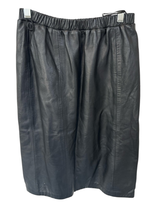 Size 6 Black Leather Elastic Waist A Line Midi Skirt Black / 6
